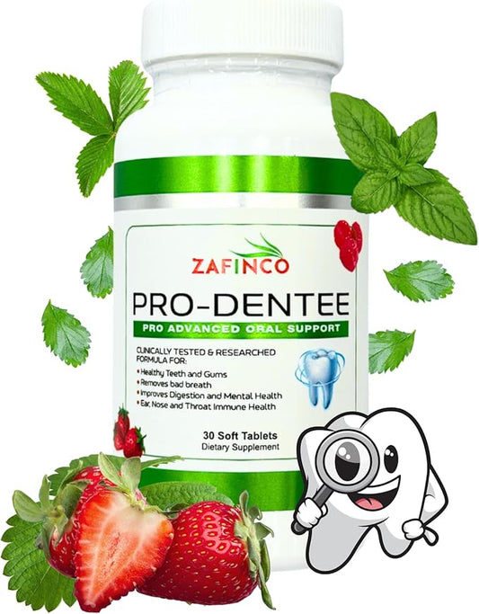 ZAFINCO-PRODENTEE Teeth & Gums Health. Advanced 3.5 Billion CFU Oral/Dental Probiotics for Reduce Mouth Bad Breath,Ear,Nose and Throat Health-Mint Flavored Soft Chewable Tablet, 30 Count-Made in USA