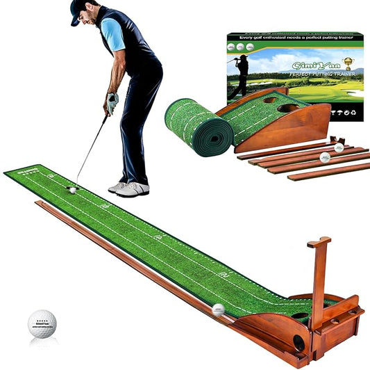 GimYaa Golf Putting mat Green Indoor and Outdoor with Auto Ball Return,Game Practice Golf Gifts for Home, Office, Backyard Indoor Golf and Outdoor Use, Crystal Velvet Mat-StrideForce Fitness