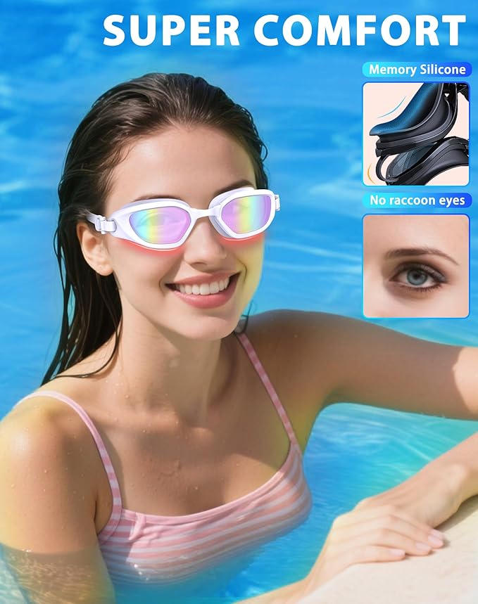 Swim Goggles, Unisex Adult Swimming Goggles Anti Fog Anti UV No Leakage Wide View for Men Women Youth-StrideForce Fitness