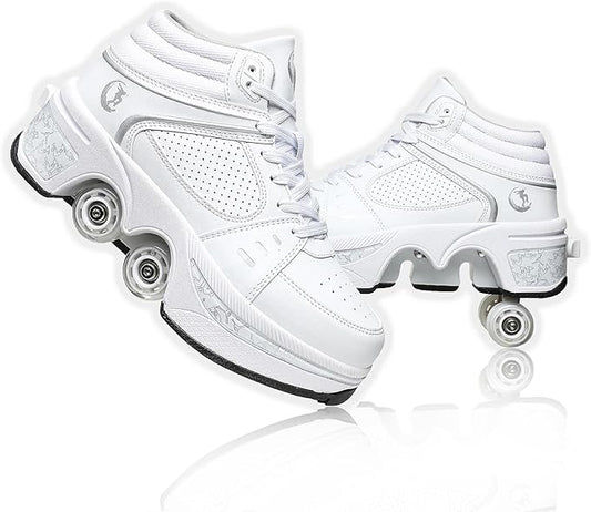 Roller Skate Shoes for Women Four Rounds Children's Roller Skates Shoes That Turn into Rollerskates Sneakers Outdoor Light Shoes with Wheels for Girls/Boys-StrideForce Fitness