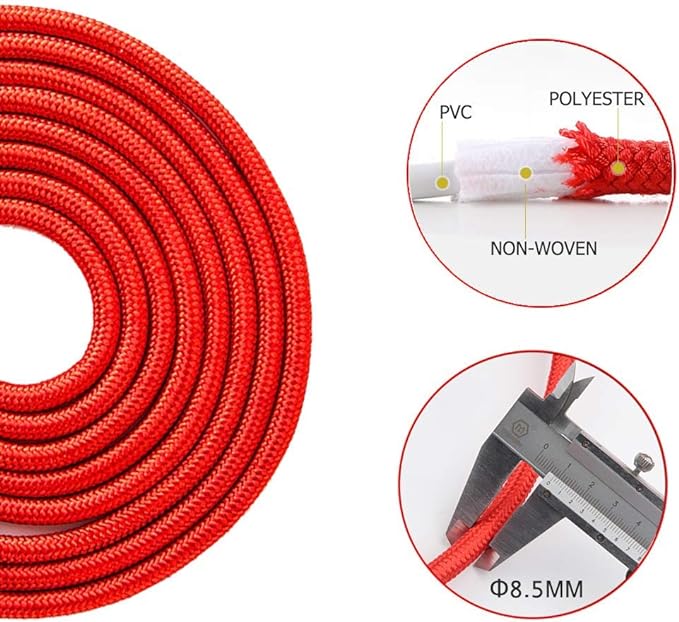 Redify Weighted Jump Rope for Workout Fitness(1LB), Tangle-Free Ball Bearing Rapid Speed Skipping Rope for MMA Boxing Weight-loss,Aluminum Handle Adjustable Length 9MM Fabric Cotton+9MM Solid PVC Rope-StrideForce Fitness