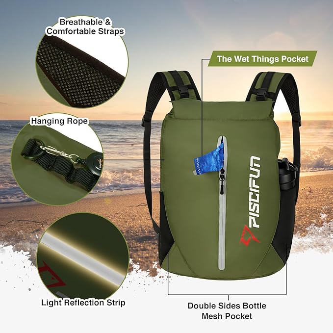 Piscifun Dry Bag Waterproof, Lightweight Dry Backpack Roll-Top Sealed with Waist Pouch and Phone Case Keeps Gear Dry Inside for Kayaking, Boating 10L 20L 30L-StrideForce Fitness