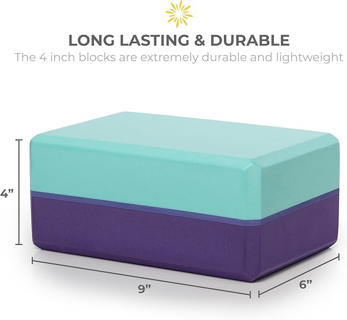 Sunshine Yoga 4" Striped Yoga Block, 6 Pack Bulk EVA Foam Yoga Blocks, Firm and Supportive Yoga Brick, Balance Foam for Stretching, Pilates, and Workout, 4" x 6" x 9"-StrideForce Fitness