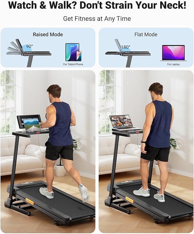 THERUN Treadmill with Incline, 3.0 HP Foldable Treadmills for Home, Brushless Motor Auto Incline Treadmill, 12 Level Adjustable, 300 LBS Capacity, Quiet Running-StrideForce Fitness