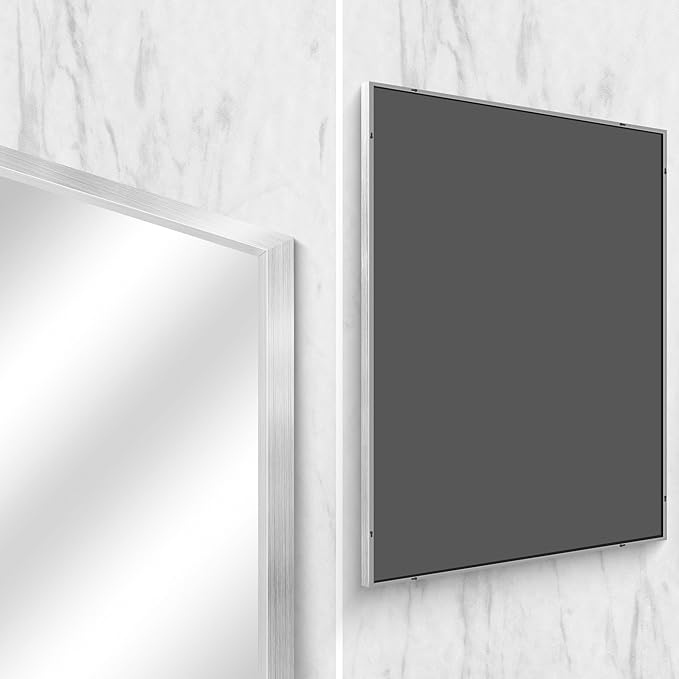 Silver Bathroom Mirror,36x48 inch Wall Mirror for Bathroom Wall Mounted,Large Rectangle Mirror for Bathroom Over Sink,Modern Metal Frame for Living Room,Bedroom Entryway,Horizontal/Vertical-StrideForce Fitness