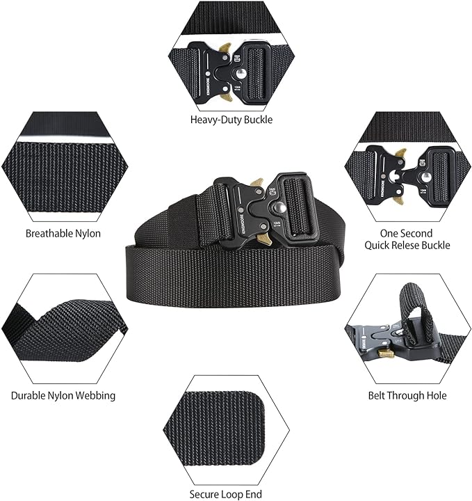 KingMoore Men's Tactical Belt Heavy Duty Webbing Belt Adjustable Military Style Nylon Belts with Metal Buckle-StrideForce Fitness