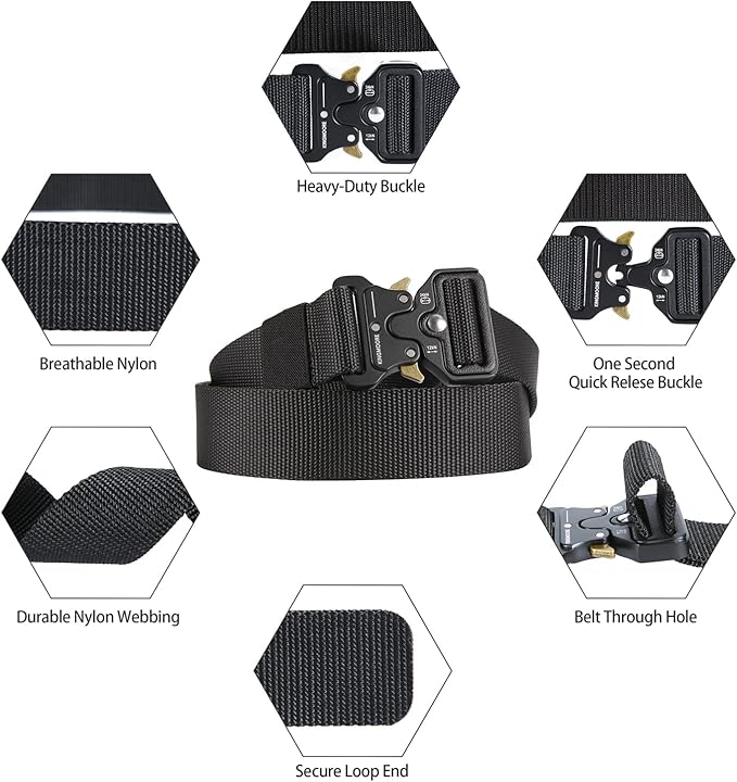 KingMoore Men's Tactical Belt Heavy Duty Webbing Belt Adjustable Military Style Nylon Belts with Metal Buckle-StrideForce Fitness