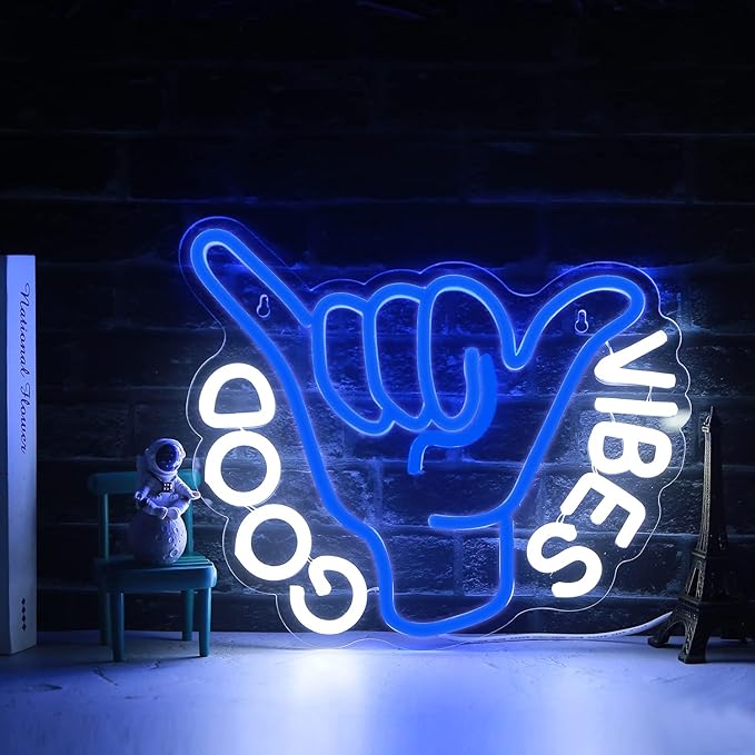 Good Vibes Neon Sign USB Powered for Room Decor, LED Neon Light Sign Dimmable Neon Wall Sign for Game Room Party Decoration Man Cave Kids Bedroom Wall Art 13 * 10.5 Inches-StrideForce Fitness