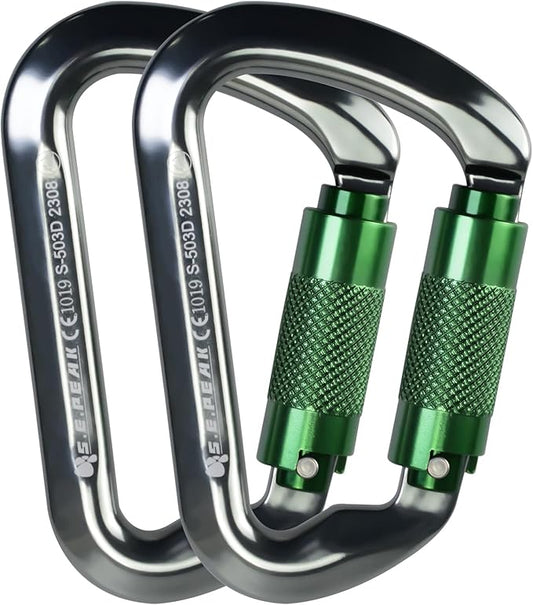 SEPEAK UIAA 30kN Climbing Carabiner Clips, Professional Heavy Duty Twist Locking Carabiners for Climbing,Mountaineering, Rappelling, Camping, Hiking, Swings, Large D Ring Hooks-StrideForce Fitness