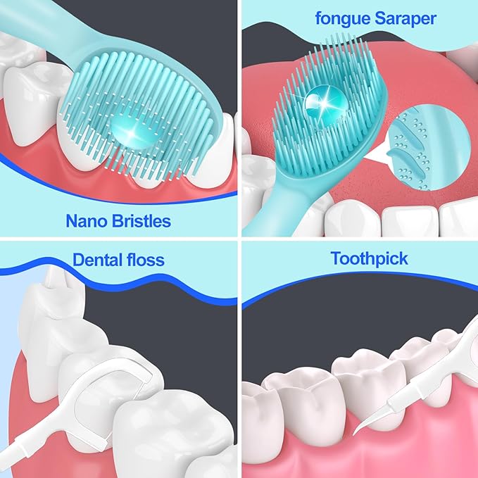 Mini Brushes-Disposable Toothbrushes with Toothpaste+Tongue Scraper+Toothpick+Floss 5 in 1 Prepasted Toothbrush Individually Wrapped for Work or Travel 28 pcs (Watermelon)