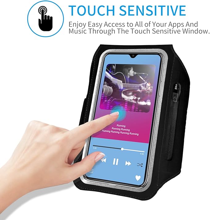 Running Armband with Earphone Bag Cell Phone Armband for iPhone 16/15/14/13/12 Pro, Galaxy S21/S20, Water Resistant Sports Phone Holder & Zipper Slot Car Key Holder for 6.4 inch Phone-StrideForce Fitness