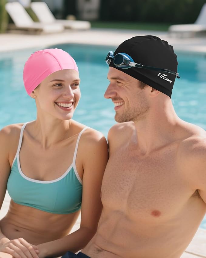 Firesara Fabric Swim Cap, High Elasticity Swimming Cap Keeps Hair Clean Breathable Fit Both Long Hair Short Hair, Swim Caps Woman Girls Men Kids One Size Hat-StrideForce Fitness
