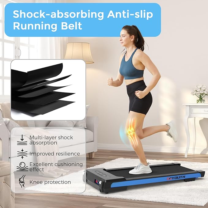 GOYOUTH Walking Pad Treadmill, Under Desk Treadmill for Home Office, Wide Belt Compact Treadmills 300 lbs Capacity, 2.25HP Shock-Absorbing Walking Jogging Running Machine Remote Included-StrideForce Fitness