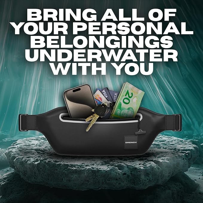 DRENCH 100% Underwater Waterproof Fanny Pack. Waist Pack. Submersible Waterproof Phone Pouch. Dry Bag for Swimming, Boating, SUP & Snorkelling. Underwater Phone case. Floating Belt Bag-StrideForce Fitness