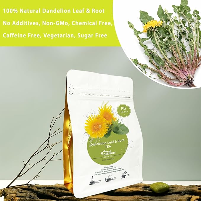 Samcci - Dandelion Leaf & Root Tea bags, 50 Teabags, Natural Roasted Dandelion Herbal Tea for Liver & Kidney Health, Support Digestion & Enhance Immune System, Caffeine Free-StrideForce Fitness
