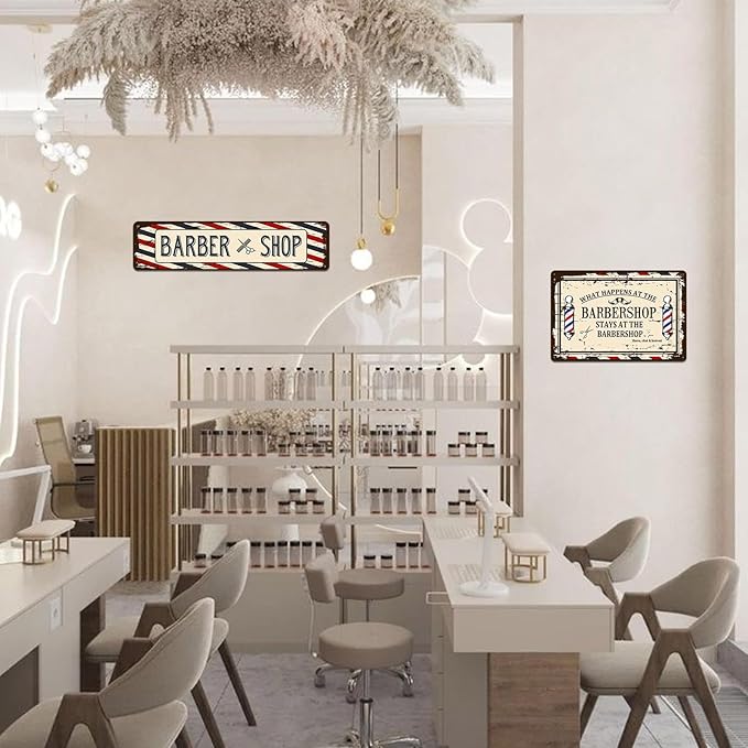 Barber Shop Decor Accessories - Barbershop Poster Metal Tin Signs Vintage Wall Art, Barber Gifts for Men Haircut Decorations 4x16 Inch-StrideForce Fitness