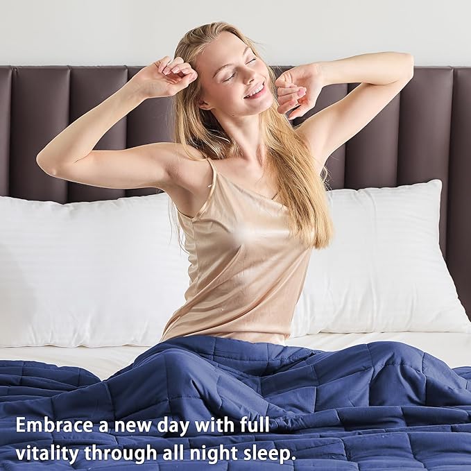 yescool Weighted Blanket for Adults (15 lbs, 60" x 80", Navy & Blue) Cooling Heavy Blanket for Sleeping Perfect for 140-160 lbs, Queen Size Breathable Blanket with Premium Glass Bead, Machine Washable-StrideForce Fitness