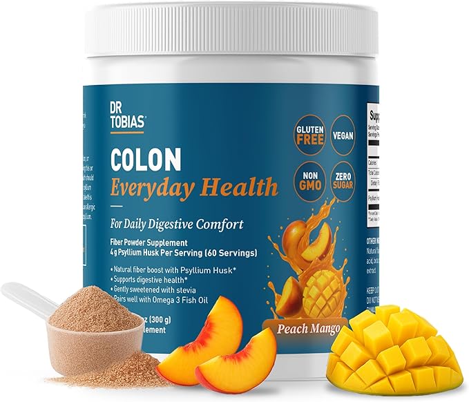 Dr. Tobias Colon Everyday Health - Gut Health for Women & Men - Psyllium Fiber Powder Drink with 4g Psyllium Husk Powder per Serving, Vegan, Gluten Free, Non-GMO, Peach Mango, 60 Servings-StrideForce Fitness