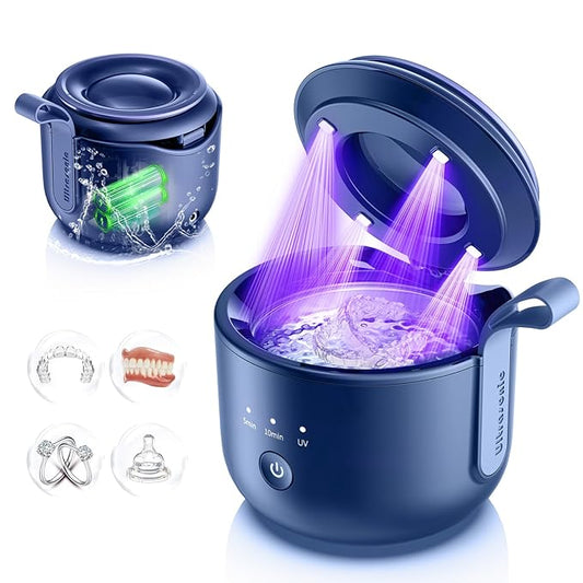 Ultrasonic Retainer Cleaner Machine: 48kHz Rechargeable Cordless Denture Cleaner - Waterproof Ultrasonic Jewelry Cleaner - 200ML Dental Cleaning Pod for Mouth Guard, Aligner, Brown