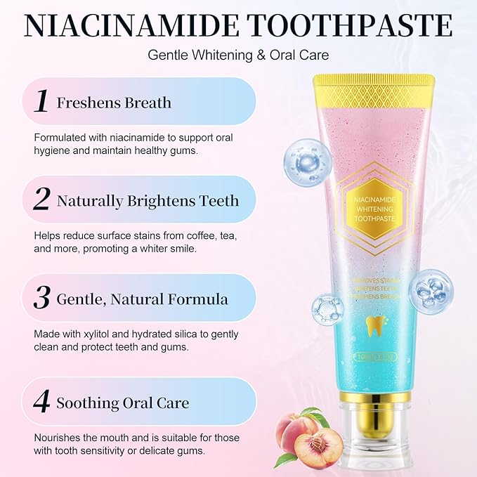 Niacinamide Whitening Toothpaste,100g Niacinamide Toothpaste to Fresh Breath, Sensitive Teeth Safe, Stain Removal & Gum Care for Coffee/Tea/Smokers (200 G)