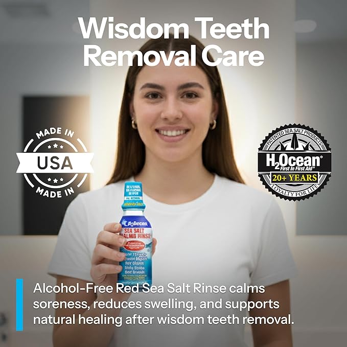 H2Ocean Healing Rinse Mouthwash- Great Tasting Sea Salt & Xylitol Mouth Wash for Fresh Breath & Dry Mouth - Alcohol & Fluoride Free - Arctic Ocean Mint 8oz