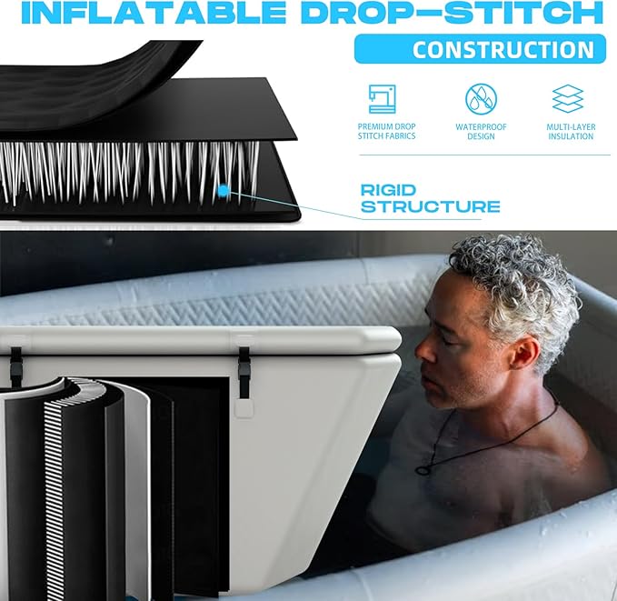 Inflatable Ice Bath Tub for Athletes, Slanted-Edge Cold Plunge Recovery Tub with Insulated Lid, EVA Groundsheet, Backpack, 120 Gallon Capacity, 61" x 31.5" x 24.8", Portable Durable Design-StrideForce Fitness