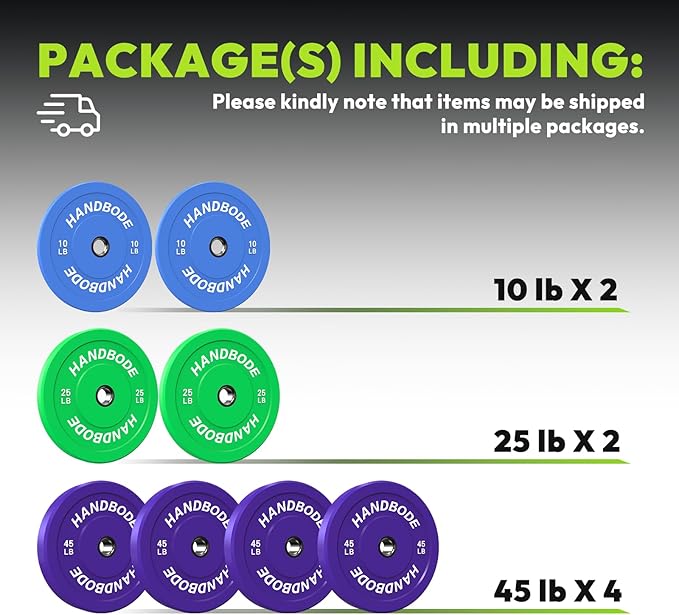 Colored Bumper Weight Plates Olympic Weight Plate Set 2-Inch, 10/15/20/25/35/45/55 lb Barbell Weight Plates Set for Home Gym, Rubber Strength Training Weights Plates for Weight Lifting-StrideForce Fitness
