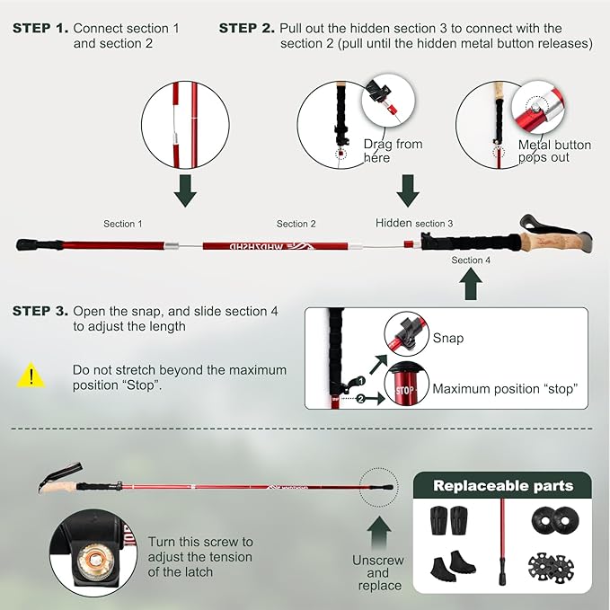 Trekking Poles for Hiking - Walking Sticks for Men, Women, Seniors, 2pc Collapsible Lightweight Aluminum Alloy Hiking Poles for Nordic Walking & Outdoor Adventures-StrideForce Fitness