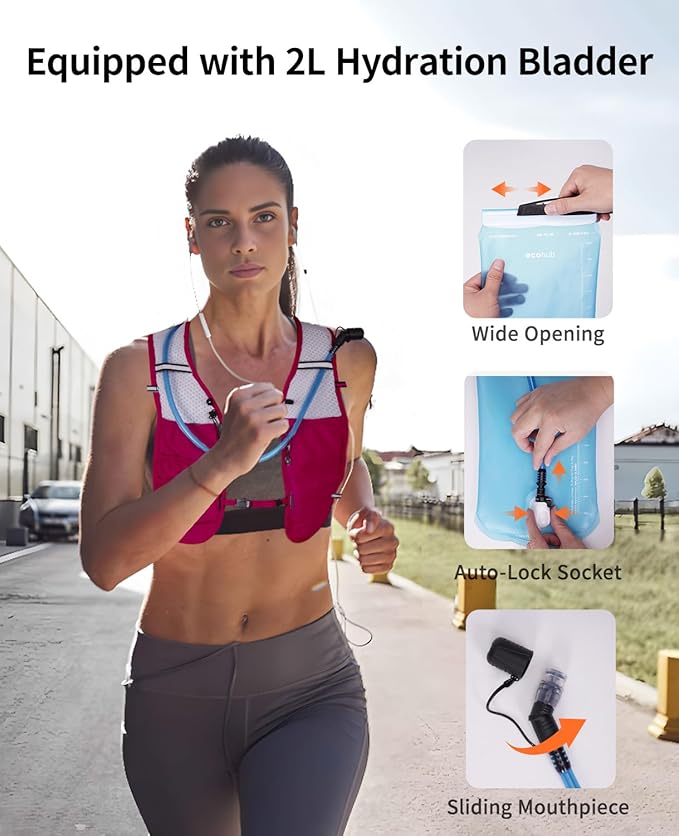 ECOHUB Running Hydration Vest Backpack,Lightweight Breathable Pack with 2L Water Bladder Bag Daypack for Hiking Trail Running Cycling Race Marathon for Women Men-StrideForce Fitness