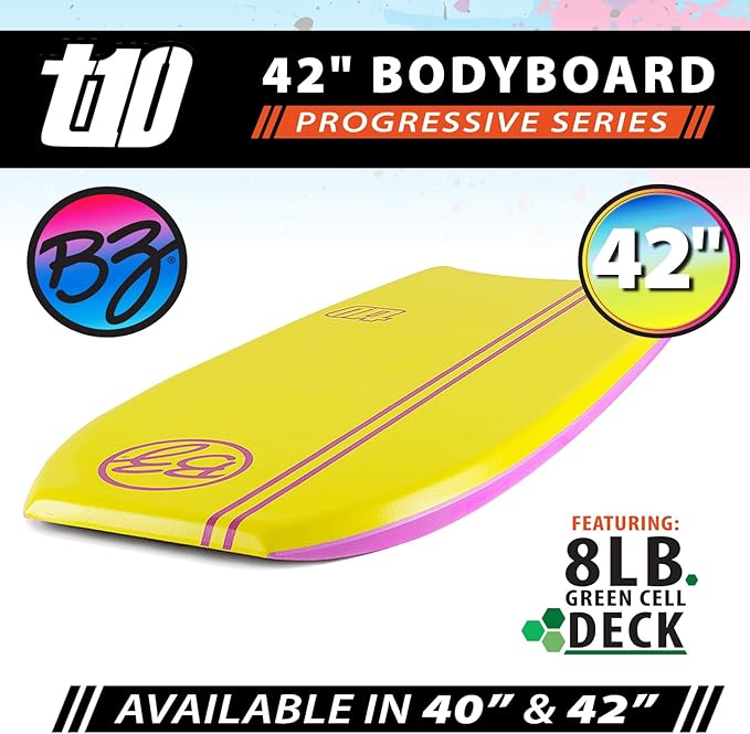 BZ BodyBoards - T-10 Progressive Series Bodyboard - HDPE Slick - Crescent Tail - PHUZION Core - 8lb Deck-StrideForce Fitness