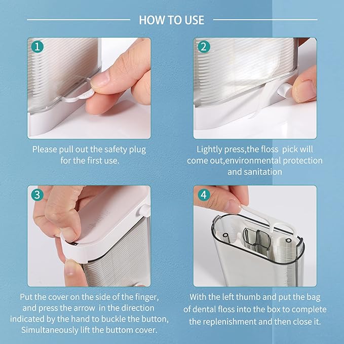 Dental Floss Picks Dispenser-308 Count Professional Cavity Resistant Flossers-LIAMOSS Automatic Pop Up Organiser Case-Intelligent Sealed Storage-Adults Best Dental Care Oral Tools