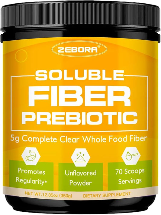 ZEBORA Fiber Supplement Powder, Soluble Prebiotic Fiber Powder Unflavored with Acacia for Digestive Health, Regularity and Hunger Control No Sugar Added, No Grit, Gluten Free, 70 Servings-StrideForce Fitness