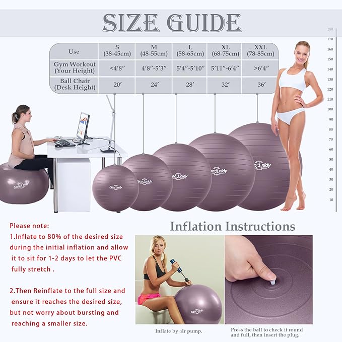 Soft Exercise ball, Anti-Burst Yoga Ball Chair Supports 2200lbs, Workout Equipment w/ Pump for Women Pregnancy, Medicine, Birthing, Physical Therapy, Stability, Excersing, Birth, Swiss, Fitness, Gym-StrideForce Fitness