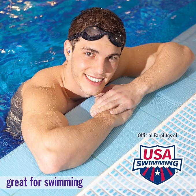 Mack's AquaBlock Swimming Earplugs, 3 Pair - Comfortable, Waterproof, Reusable Silicone Ear Plugs for Swimming, Snorkeling, Showering, Surfing and Bathing (Purple)-StrideForce Fitness