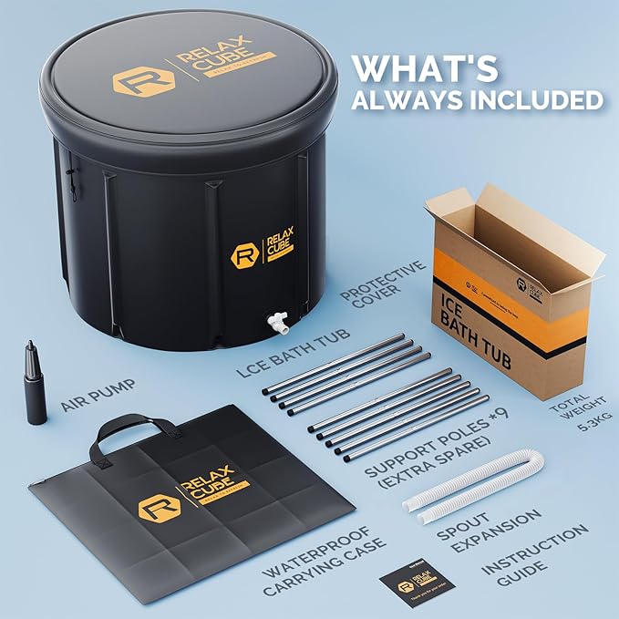 Ice Bath Tub for Athletes, 116 Gal XL Cold Plunge Tub for Recovery and Cold Water Therapy, Portable Multiple Layered Ice Pod Barrel for Outdoor, Inflatable Icebath Tub at Home, Pure Black-StrideForce Fitness