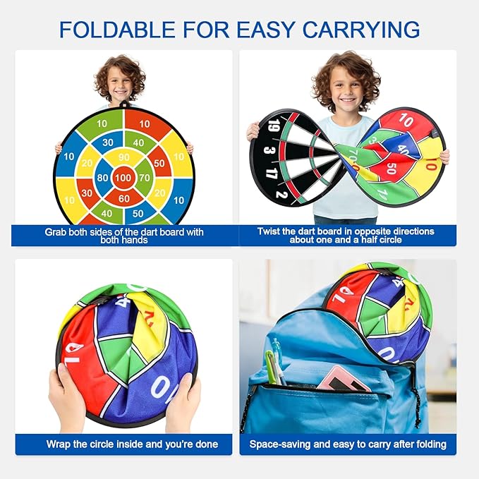 Dart Board for Kids, Darts Set Double-Sided Dart Board with Sticky Balls and Darts, Indoor Outdoor Sport Fun Party Play Parent-Child Activity Game Toys, Gifts for Boys and Girls Aged 3 to 12 Years-StrideForce Fitness