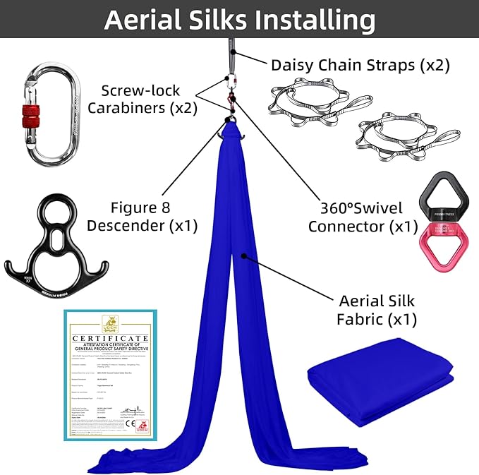 PRIOR FITNESS Aerial Silks Kit Colorful 9/15/20 Yards 40D Nylon Fabric Hammock Set With Hardware & Guide for All Levels Of Aerial Yoga Practice and Acrobatic Flying For Adults Aerial silk-StrideForce Fitness
