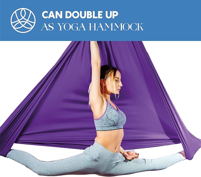 Aerial Silks Starter Kit - Durable 9 Yards of Aerial Yoga Hammock with Hardware & Guide - Aerial Swing for Acrobatic Flying Yoga & All Levels (Aerial Rigging Point Up to 13ft)-StrideForce Fitness