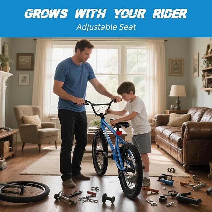 67i Boys BMX Bike 18/20 Inch Ages 8-12 Kids Bicycle with Front Rear U Brake Adjustable Seat Iron Fork 2.09" Wide Tires-StrideForce Fitness