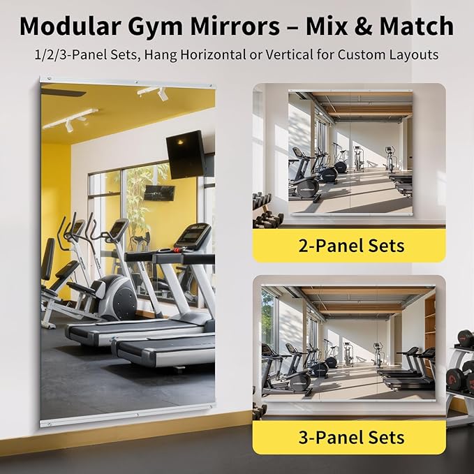 Home Gym Mirror - 80x40 Inch,3PCS Frameless Tempered Glass Full Body Mirror for Wall Mount - Ideal for Yoga, Workout, Bedroom, Dance Studio (Silver)-StrideForce Fitness