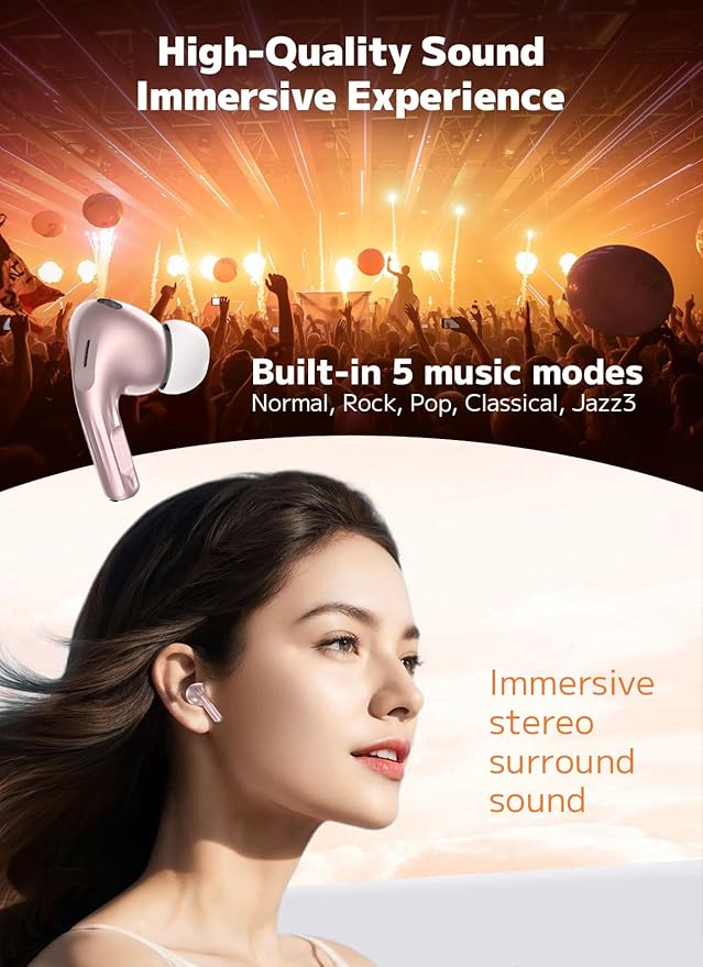 Wireless Earbuds, Bluetooth 5.4 Ear Buds with Multifunctional Touch Screen, ANC/ENC Noise Cancelling Headphones with 48H Playtime, Bass Stereo Sound, for Laptop, Android/iOS, Pad, Rose Gold-StrideForce Fitness