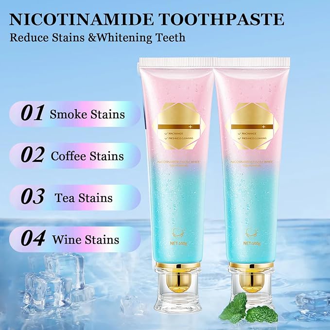 2Pcs Acssart Radiant Whitening Toothpaste,Unismart Toothpaste Whitening,Niacinamide Whiteing Toothpastes,Niacinamide Toothpastes,Deep Cleaning Care