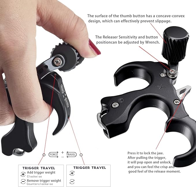 Compound Bow Aid Releaser with Wrist Straps and Adjustment Tool,Archery Release Aids with 3 Thumb Release Adjustable,Aluminum Alloy Aids.for Left and Right Handers.-StrideForce Fitness