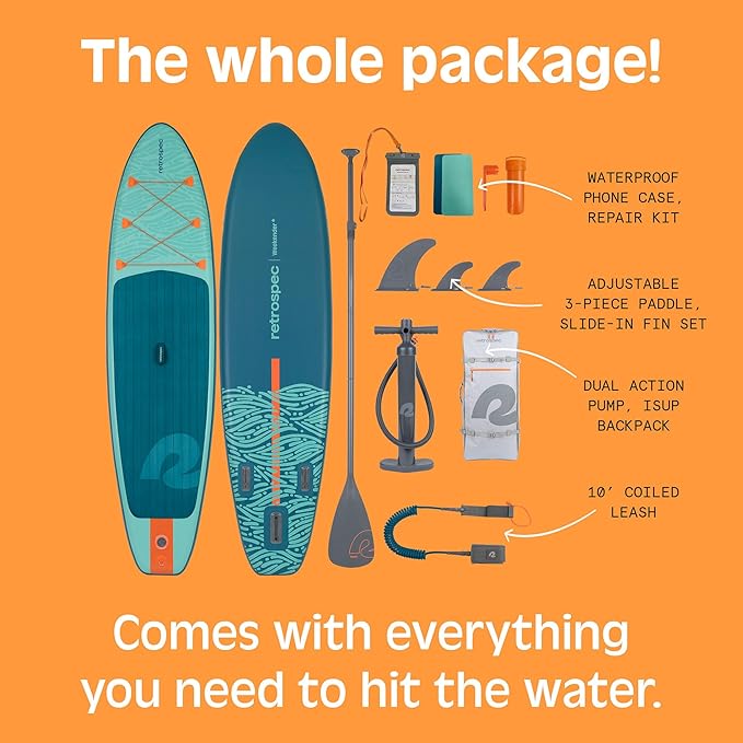 Retrospec Weekender Inflatable Stand Up Paddle Board Includes Paddle, Pump, and Accessories 10’6” Lightweight iSUP, Puncture Resistant Inflatable Paddle Board for Adults-StrideForce Fitness