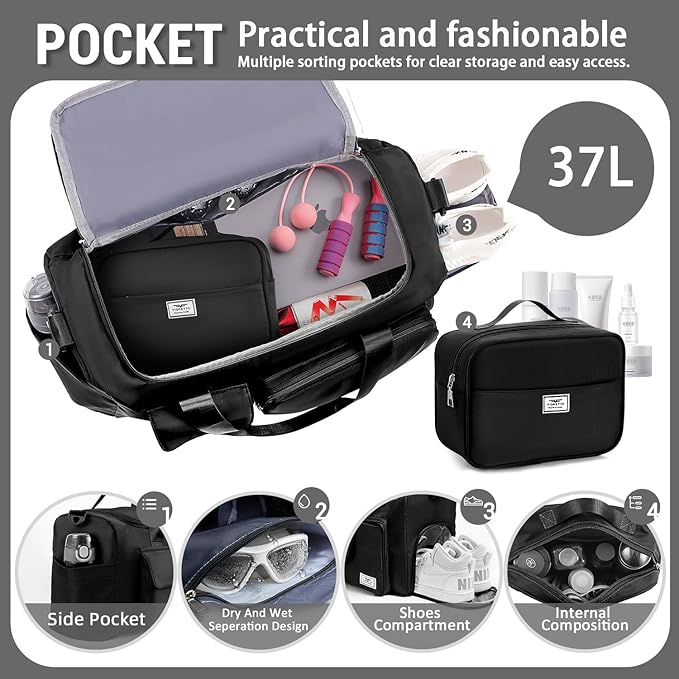 FIORETTO Women's Gym Duffle Bag with Shoes Compartment, 37L Capacity, Ideal for Travel, Gym, Sports, Duffel, Weekender-StrideForce Fitness