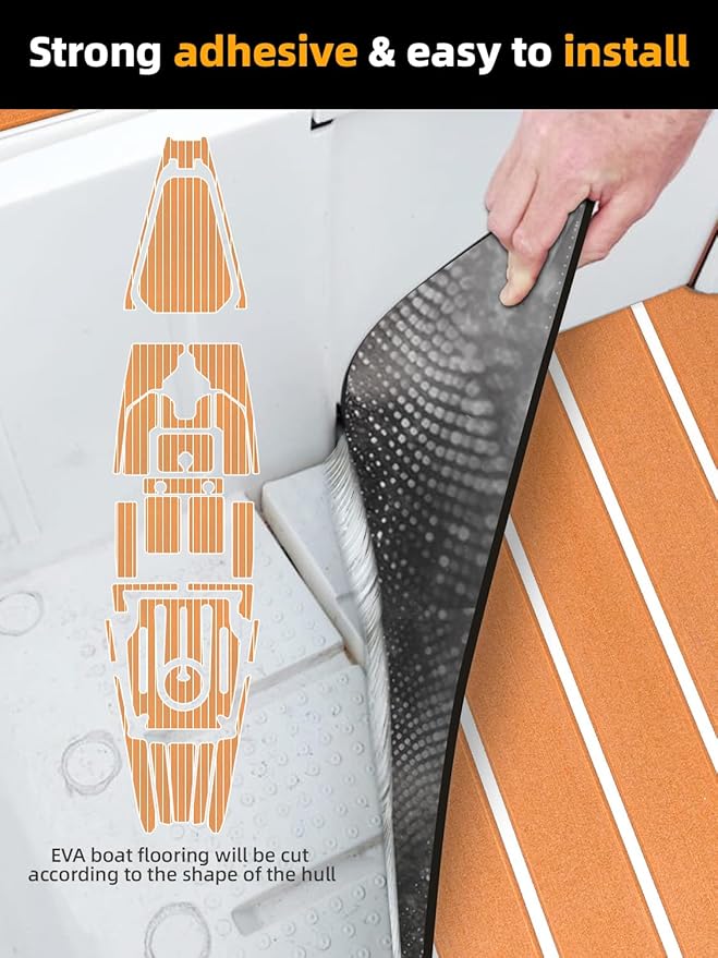 FOCEAN Boat Flooring EVA Foam Boat Decking Faux Teak Marine Flooring Boat Mat Boat Carpet Sheet for Motorboat RV Yacht Kayak Surfboard, 94.5"x 47.2"/35.4"/23.6"/15.7"-StrideForce Fitness