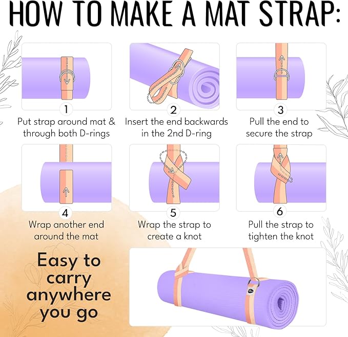 TECEUM Yoga Strap & Mat Strap – 2 IN 1 – Cotton – 6 ft 8 ft 10 ft (30+ colors) – Adjustable Non-Slip Belt for Yoga, Pilates, Stretching, Physical Therapy, Fitness & Home Workout – For Carrying Mats-StrideForce Fitness