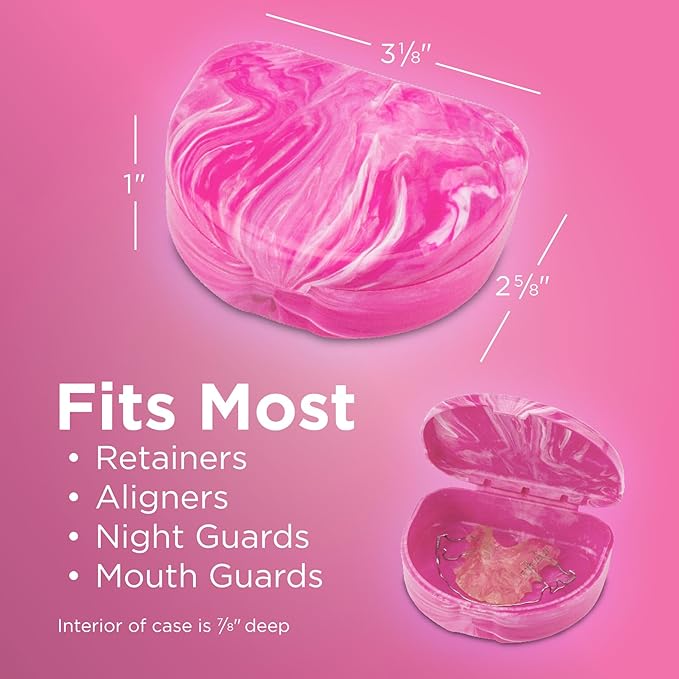 Practicon Marble Retainer Cases, Orthodontic Aligner Case, Mouth Guard Holder (3 Pack) (Pink Paradise)