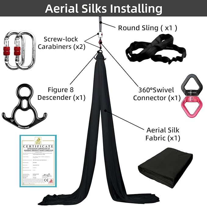 PRIOR FITNESS Aerial Silks Kit Colorful 9/15/20 Yards 40D Nylon Fabric Hammock Set With Hardware & Guide for All Levels Of Aerial Yoga Practice and Acrobatic Flying For Adults Aerial silk-StrideForce Fitness