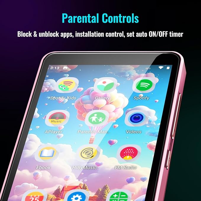 MP3 Player for Kids with Spotify, Parental Controls, Spotify Kids, Audible, Amazon Music, Libby, 4.0” IPS Kids Music Player Up to 512GB (Pink)-StrideForce Fitness